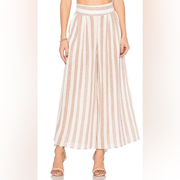 Misa Los Angeles Revolve Striped Tan and White Wide-Leg Pants - Picture 1 of 8